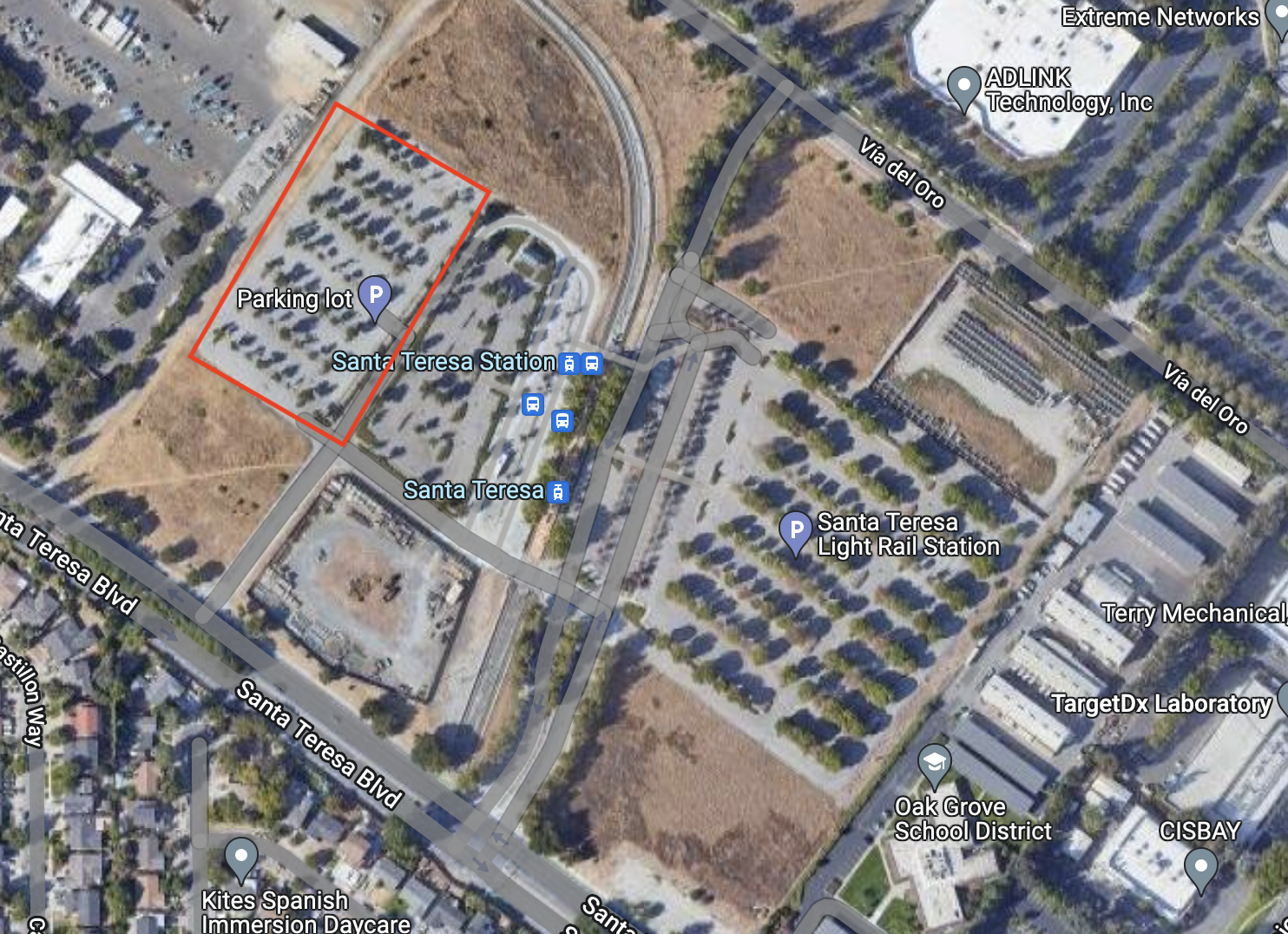 Proposed site for the safe parking program at Santa Teresa light rail station’s northern parking lot.