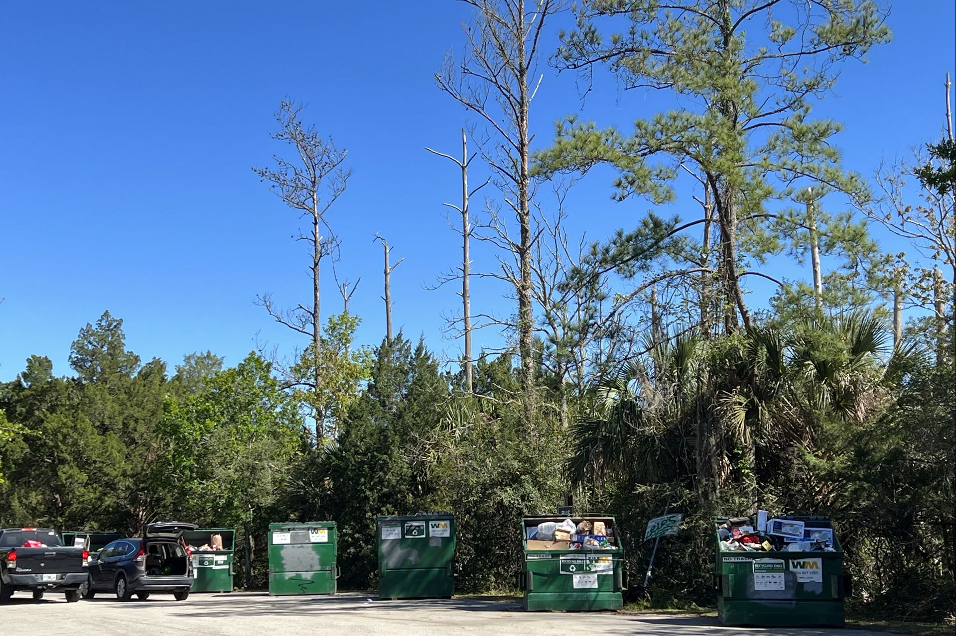 Five big dumpsters located in another city park